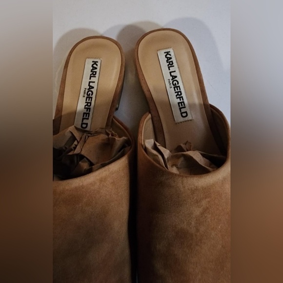 Karl Lagerfeld Slip-on Geniune Leather/Suede Camel Mule Gold Accent Sz.9 EUC** - Picture 4 of 7